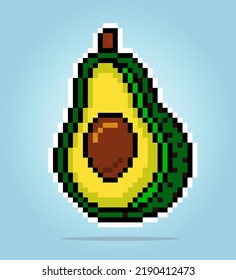 Recortes de aguacate de 8 bits en píxeles. Frutas en ilustraciones vectoriales para activos de juego y costuras cruzadas.