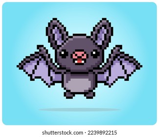 8 bit Pixel of bat. Pixel animals for game assets in vector illustration.