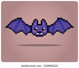 8 bit Pixel of bat. Pixel animals for game assets in vector illustration.