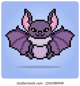 Pixel de 8 bits de murciélago. Animales de píxeles para activos de caza en ilustración vectorial.