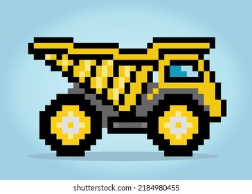 8 bit Pixel big truck. Car pixels in Vector illustration for game asset or cross stitch pattern.