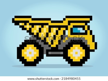 8 bit Pixel big truck. Car pixels in Vector illustration for game asset or cross stitch pattern.