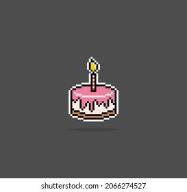 8 bit pixel birthday cake. food item for game assets in vector illustration.