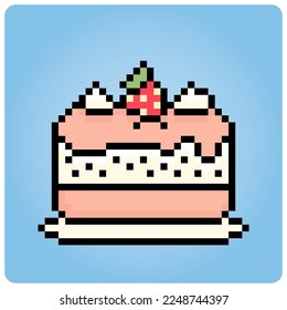 Torta de cumpleaños de 8 bits. elemento alimentario para activos de juego en ilustración vectorial.