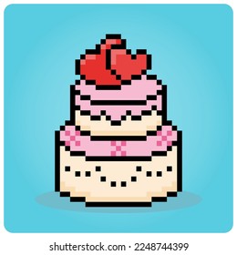8 bit pixel birthday cake. food item for game assets in vector illustration.