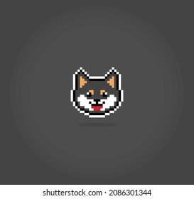 8 bit pixel of black shiba inu dog. Animal head for asset games in vector illustrations. Cross Stitch pattern.