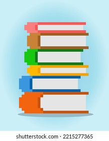 8 bit pixel book stack, in vertical view. for game assets and cross stitch patterns in vector illustrations.