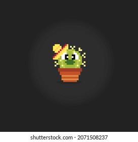 8 bit pixel cactus tree. natural object for game assets in vector illustration.