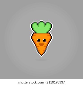 8 bit pixel carrot kawaii. vegetables for game assets in vector illustration.