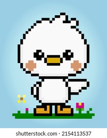 Carácter de pollo de 8 bits. Animal para los activos de juego en la ilustración vectorial.