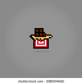8-Bit-Pixel-Schokoladenriegel. Logo-Element für Spieleartikel in Vektorgrafik.