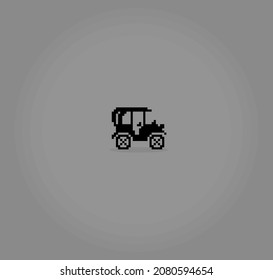 8 bit pixel classic car. means of transportation for game assets in vector illustration.
