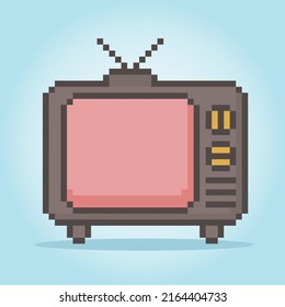 8 Bit Pixel Classic Fernsehen in Vektorgrafik für Spiele-Objekte. Vintage TV Pixel Art.