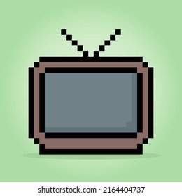 8 Bit Pixel Classic Television in Vector Illustration for Game Assets. Vintage TV Pixel Art.