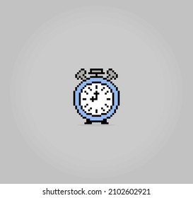 8 bit pixel clock alarm for game assets and cross stitch patterns in vector illustrations.