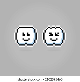 8 bit pixel clouds. Cloud character for game assets and cross stitch patterns in vector illustrations.