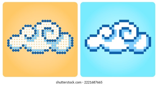 8 bit pixel, a clouds. Clouds for for game assets and beads pattern in vector illustrations.