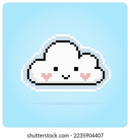 píxel de 8 bits, nubes. Nubes Kawaii para para los activos de juego en ilustraciones vectoriales.