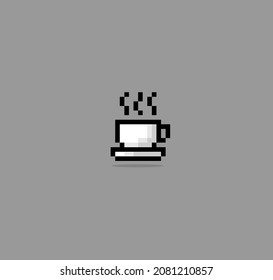 8 bit pixel coffee cup logo. drink for game assets in vector illustration.