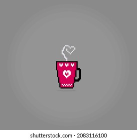 8 bit pixel coffee cup logo image. Drink in vector illustration for game icon.