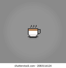 8 bit pixel coffee cup logo image. Drink in vector illustration for game icon.