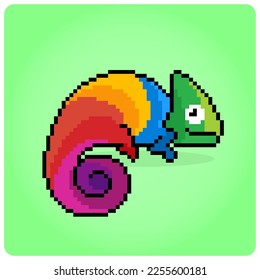 8 -bit pixel colorful chameleon. Animal game assets in vector illustrations. svg
