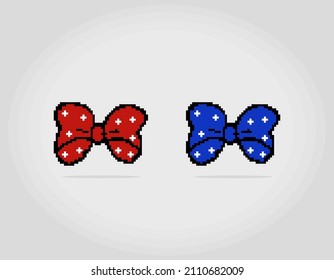 8 bit pixel of colorful ribbons. Accessories for game assets and cross stitch patterns in vector illustrations.