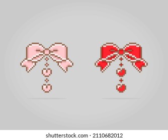 8 bit pixel of colorful ribbons. Accessories for game assets and cross stitch patterns in vector illustrations.