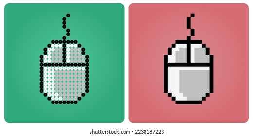 8 bit pixel computer mouse, pointer controller for game assets and cross seams in vector illustrations.