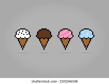 8 bit pixel of cone ice cream. food for game assets and cross stitch patterns in vector illustrations.