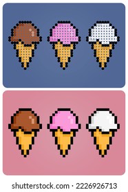 8 bit pixel of cone ice cream. food for game assets and beads patterns in vector illustrations.