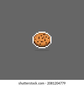 8 bit pixel cookies. food for game assets in vector illustration.