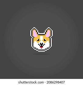 8 bit pixel of corgi dog. Animal head for asset games in vector illustrations. Cross Stitch pattern.