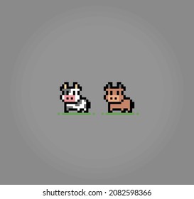 8 bit pixel of cow. Animals for game assets in vector illustrations. Cross Stitch Pattern Cow