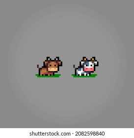 8 bit pixel of cow. Animals for game assets in vector illustrations. Cross Stitch Pattern Cow