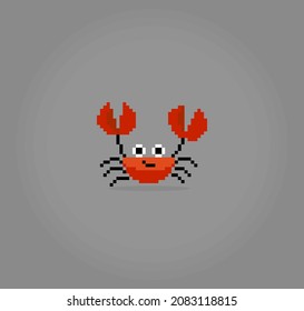 8 bit pixel crab image. Animals in vector illustration for retro games