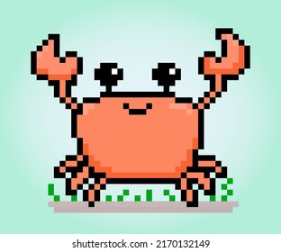8 bit pixel crab image. Animals in vector illustration for retro games