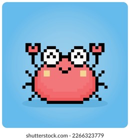 8 bit pixel crab image. Animals in vector illustration for retro games