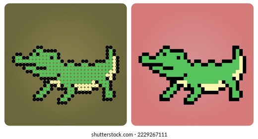 8 bit pixel crocodile. Animals in vector illustration for retro games and beads pattern