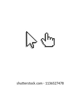8 Bit Pixel Cursor Set Mouse Arrow And Finger