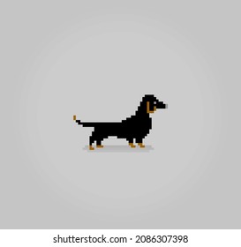 8 bit pixel of dachshund breed dog. Animal for asset games in vector illustrations. Cross Stitch pattern.