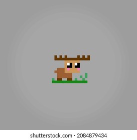 8 bit pixel deer. Animals for asset games in vector illustrations. Cross Stitch pattern.