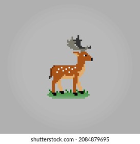 8 bit pixel deer. Animals for asset games in vector illustrations. Cross Stitch pattern.