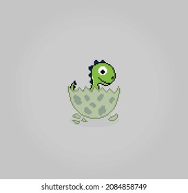 8 bit pixel dinosaur hatch eggs. Animals in vector illustrations for Cross Stitch patterns. Dino on eggs