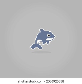 8 bit pixel dolphins. Animals for asset games in vector illustrations. Cross Stitch pattern.