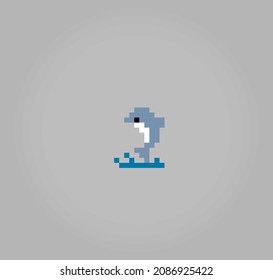 8 bit pixel dolphins. Animals for asset games in vector illustrations. Cross Stitch pattern.