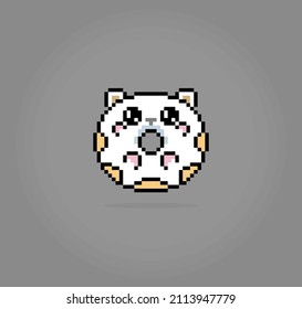 8 bit pixel donuts cute cat shaped. Food in vector illustration, cross stitch pattern.