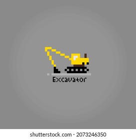 8 bit pixel excavator. construction car object for game assets in vector illustration.