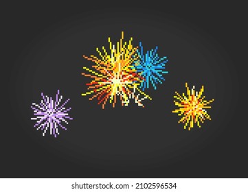 8 bit pixel firework. game assets and cross stitch patterns in vector illustrations.