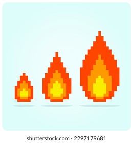 8 bit pixel flames for GUI images. Fire pixel in vector illustration.